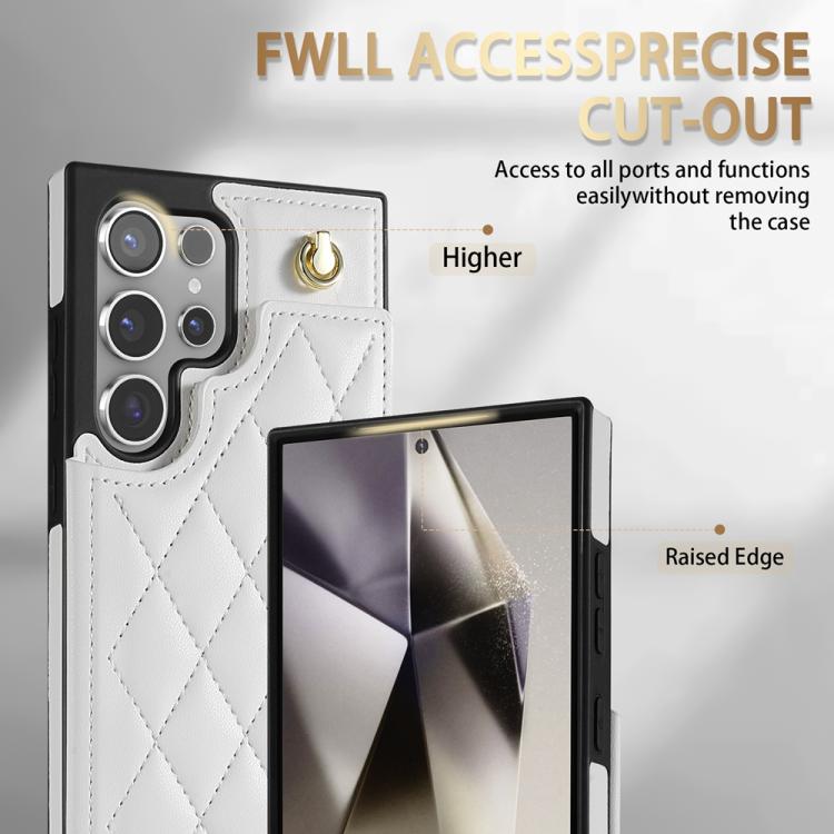 Rhombic Dual Buckle Card Slots Phone Case with Lanyard, For Samsung Galaxy S23 Ultra 5G, For Samsung Galaxy S23+ 5G, For Samsung Galaxy S23 5G, For Samsung Galaxy S22 Ultra 5G