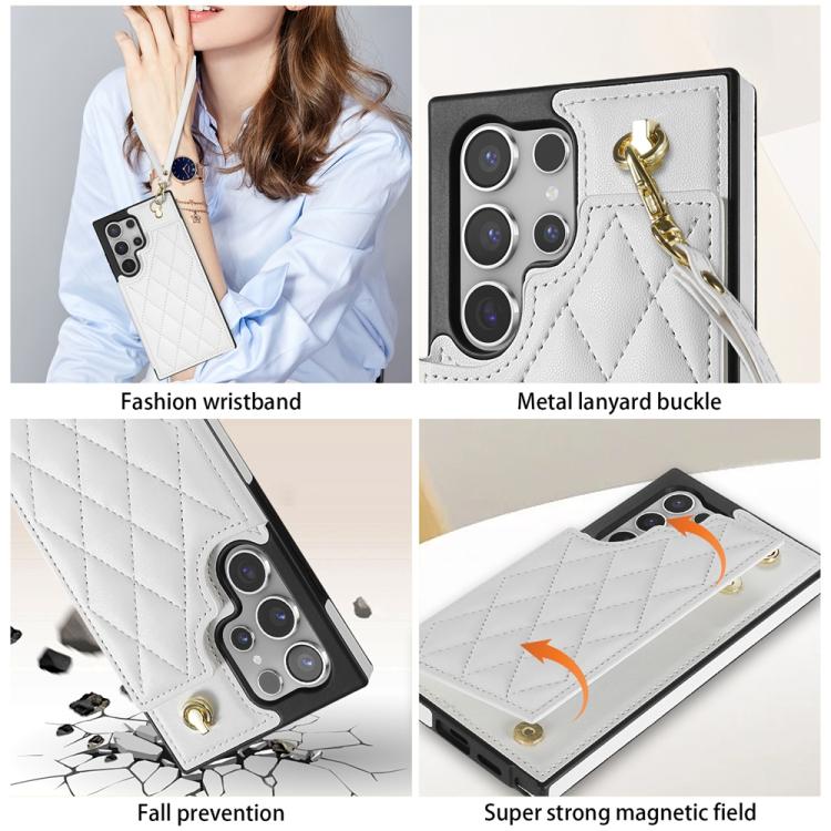 Rhombic Dual Buckle Card Slots Phone Case with Lanyard, For Samsung Galaxy S23 Ultra 5G, For Samsung Galaxy S23+ 5G, For Samsung Galaxy S23 5G, For Samsung Galaxy S22 Ultra 5G