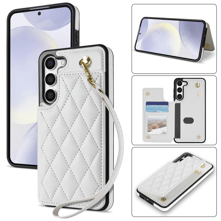Rhombic Dual Buckle Card Slots Phone Case with Lanyard, For Samsung Galaxy S23 Ultra 5G, For Samsung Galaxy S23+ 5G, For Samsung Galaxy S23 5G, For Samsung Galaxy S22 Ultra 5G