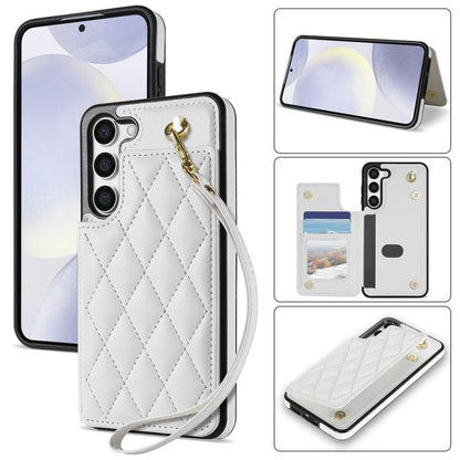 Rhombic Dual Buckle Card Slots Phone Case with Lanyard, For Samsung Galaxy S23 Ultra 5G, For Samsung Galaxy S23+ 5G, For Samsung Galaxy S23 5G, For Samsung Galaxy S22 Ultra 5G