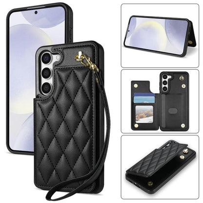 Rhombic Dual Buckle Card Slots Phone Case with Lanyard, For Samsung Galaxy S23 Ultra 5G, For Samsung Galaxy S23+ 5G, For Samsung Galaxy S23 5G, For Samsung Galaxy S22 Ultra 5G