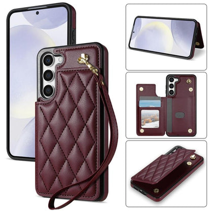 Rhombic Dual Buckle Card Slots Phone Case with Lanyard, For Samsung Galaxy S23 Ultra 5G, For Samsung Galaxy S23+ 5G, For Samsung Galaxy S23 5G, For Samsung Galaxy S22 Ultra 5G