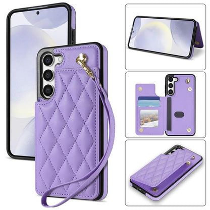Rhombic Dual Buckle Card Slots Phone Case with Lanyard, For Samsung Galaxy S23 Ultra 5G, For Samsung Galaxy S23+ 5G, For Samsung Galaxy S23 5G, For Samsung Galaxy S22 Ultra 5G
