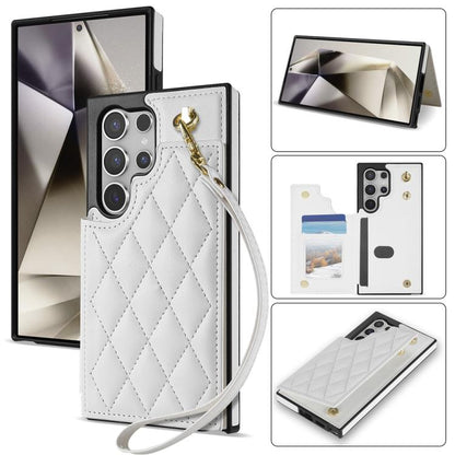 Rhombic Dual Buckle Card Slots Phone Case with Lanyard, For Samsung Galaxy S23 Ultra 5G, For Samsung Galaxy S23+ 5G, For Samsung Galaxy S23 5G, For Samsung Galaxy S22 Ultra 5G