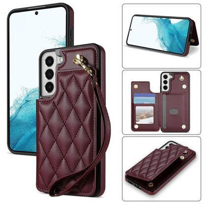 Rhombic Dual Buckle Card Slots Phone Case with Lanyard, For Samsung Galaxy S22+ 5G, For Samsung Galaxy S22 5G, For Samsung Galaxy S21 5G, For Samsung Galaxy S21+ 5G