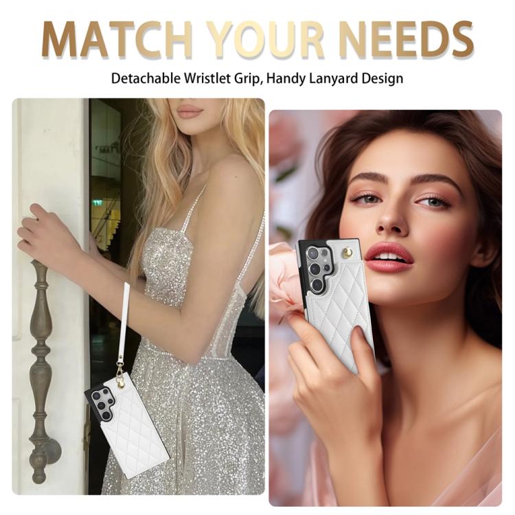 Rhombic Dual Buckle Card Slots Phone Case with Lanyard, For Samsung Galaxy S21 Ultra 5G, For Samsung Galaxy S20 FE 5G