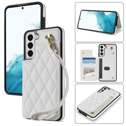 Rhombic Dual Buckle Card Slots Phone Case with Lanyard, For Samsung Galaxy S22+ 5G, For Samsung Galaxy S22 5G, For Samsung Galaxy S21 5G, For Samsung Galaxy S21+ 5G