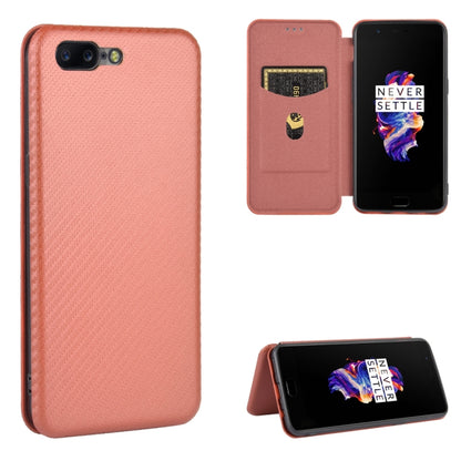 Carbon Fiber Texture Magnetic Horizontal Flip TPU + PC + PU Leather Case with Card Slot, For OnePlus 5T, For OnePlus 5, For OnePlus 6T, For OnePlus 6
