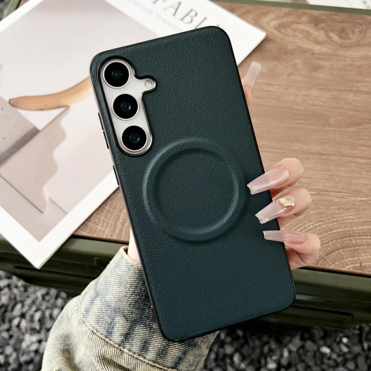 Magsafe Magnetic Plain Leather Phone Case, For Samsung Galaxy S25 5G, For Samsung Galaxy S25+ 5G, For Samsung Galaxy S25 Ultra 5G