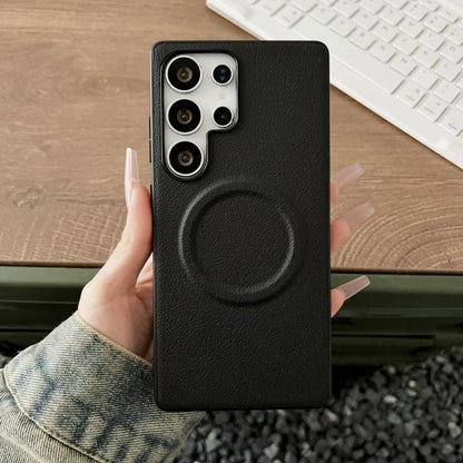 Magsafe Magnetic Plain Leather Phone Case, For Samsung Galaxy S25 5G, For Samsung Galaxy S25+ 5G, For Samsung Galaxy S25 Ultra 5G