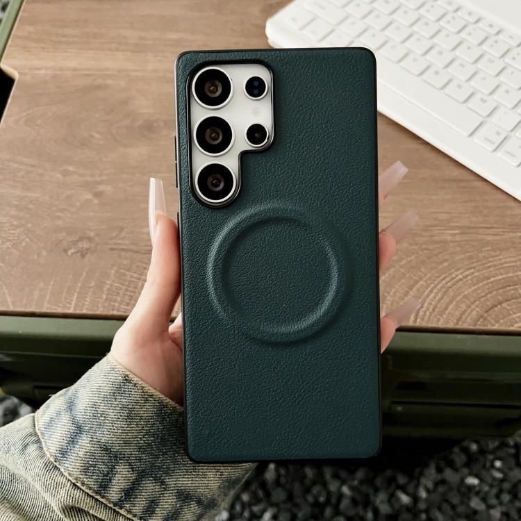 Magsafe Magnetic Plain Leather Phone Case, For Samsung Galaxy S25 5G, For Samsung Galaxy S25+ 5G, For Samsung Galaxy S25 Ultra 5G