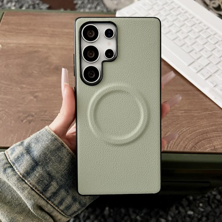 Magsafe Magnetic Plain Leather Phone Case, For Samsung Galaxy S25 5G, For Samsung Galaxy S25+ 5G, For Samsung Galaxy S25 Ultra 5G