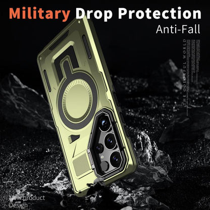 Shield Hollow Frame Holder MagSafe Phone Case, For Samsung Galaxy S25 5G, For Samsung Galaxy S25+ 5G, For Samsung Galaxy S24 FE 5G