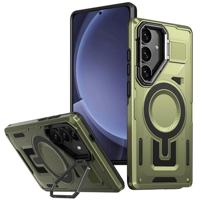 Shield Hollow Frame Holder MagSafe Phone Case, For Samsung Galaxy S25 5G, For Samsung Galaxy S25+ 5G, For Samsung Galaxy S24 FE 5G