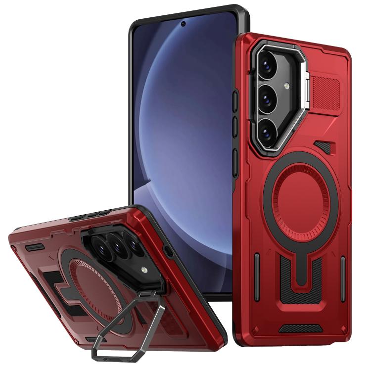 Shield Hollow Frame Holder MagSafe Phone Case, For Samsung Galaxy S25 5G, For Samsung Galaxy S25+ 5G, For Samsung Galaxy S24 FE 5G