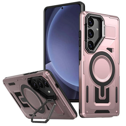 Shield Hollow Frame Holder MagSafe Phone Case, For Samsung Galaxy S25 5G, For Samsung Galaxy S25+ 5G, For Samsung Galaxy S24 FE 5G