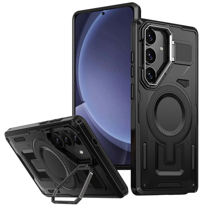 Shield Hollow Frame Holder MagSafe Phone Case, For Samsung Galaxy S25 5G, For Samsung Galaxy S25+ 5G, For Samsung Galaxy S24 FE 5G