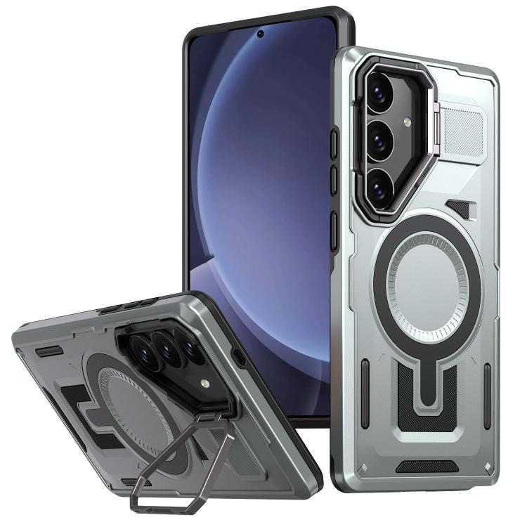 Shield Hollow Frame Holder MagSafe Phone Case, For Samsung Galaxy S25 5G, For Samsung Galaxy S25+ 5G, For Samsung Galaxy S24 FE 5G