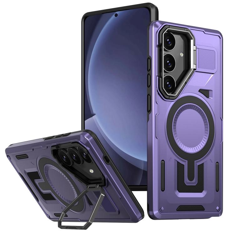 Shield Hollow Frame Holder MagSafe Phone Case, For Samsung Galaxy S25 5G, For Samsung Galaxy S25+ 5G, For Samsung Galaxy S24 FE 5G