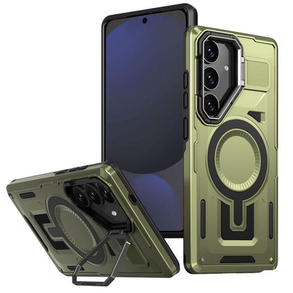 Shield Hollow Frame Holder MagSafe Phone Case, For Samsung Galaxy S25 5G, For Samsung Galaxy S25+ 5G, For Samsung Galaxy S24 FE 5G