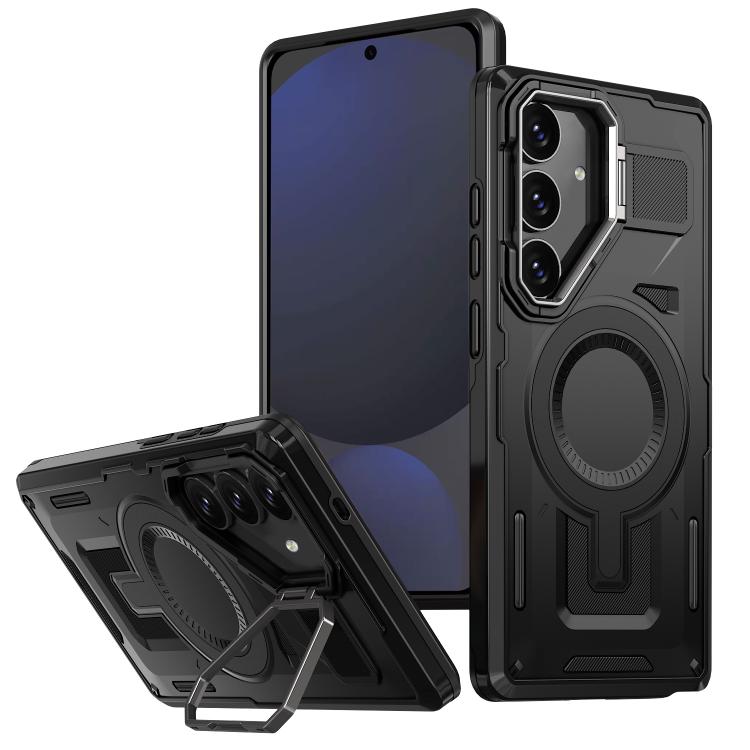 Shield Hollow Frame Holder MagSafe Phone Case, For Samsung Galaxy S25 5G, For Samsung Galaxy S25+ 5G, For Samsung Galaxy S24 FE 5G