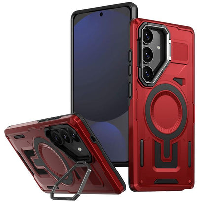 Shield Hollow Frame Holder MagSafe Phone Case, For Samsung Galaxy S25 5G, For Samsung Galaxy S25+ 5G, For Samsung Galaxy S24 FE 5G