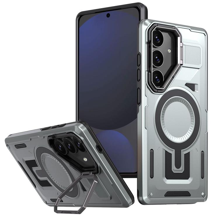 Shield Hollow Frame Holder MagSafe Phone Case, For Samsung Galaxy S25 5G, For Samsung Galaxy S25+ 5G, For Samsung Galaxy S24 FE 5G