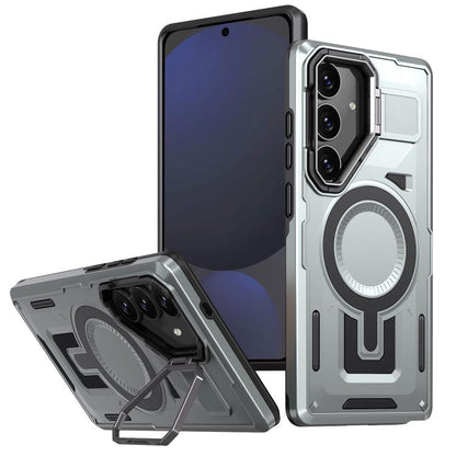 Shield Hollow Frame Holder MagSafe Phone Case, For Samsung Galaxy S25 5G, For Samsung Galaxy S25+ 5G, For Samsung Galaxy S24 FE 5G