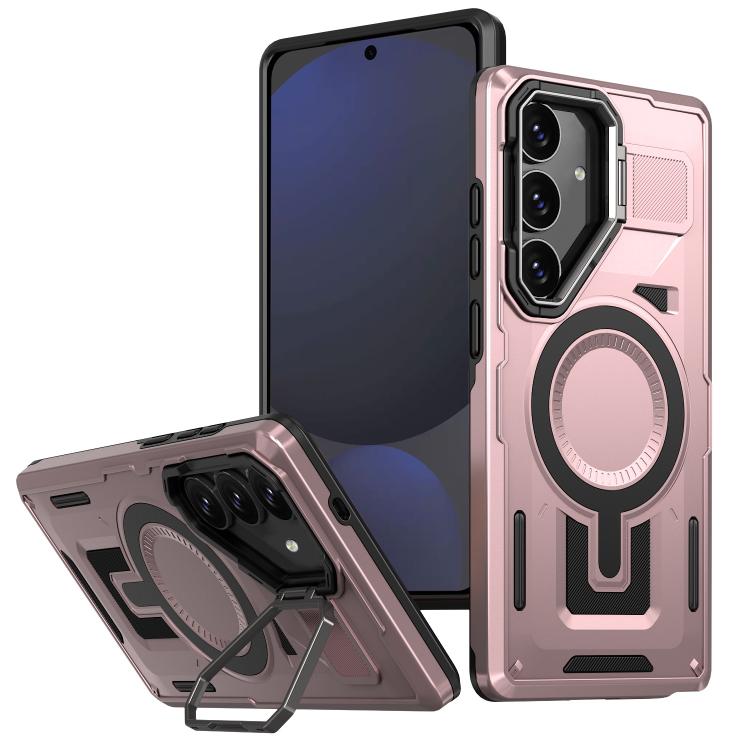 Shield Hollow Frame Holder MagSafe Phone Case, For Samsung Galaxy S25 5G, For Samsung Galaxy S25+ 5G, For Samsung Galaxy S24 FE 5G