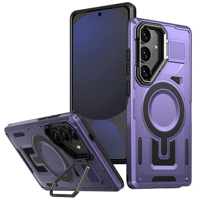 Shield Hollow Frame Holder MagSafe Phone Case, For Samsung Galaxy S25 5G, For Samsung Galaxy S25+ 5G, For Samsung Galaxy S24 FE 5G