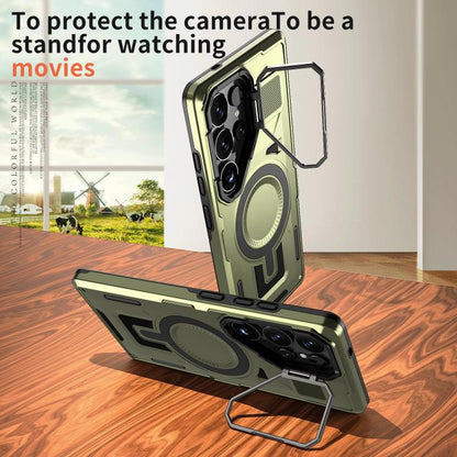 Shield Hollow Frame Holder MagSafe Phone Case, For Samsung Galaxy S24 Ultra 5G, For Samsung Galaxy S24 5G, For Samsung Galaxy S24+ 5G