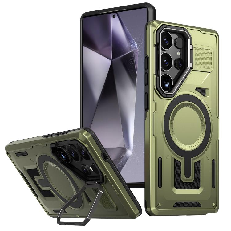 Shield Hollow Frame Holder MagSafe Phone Case, For Samsung Galaxy S24 Ultra 5G, For Samsung Galaxy S24 5G, For Samsung Galaxy S24+ 5G