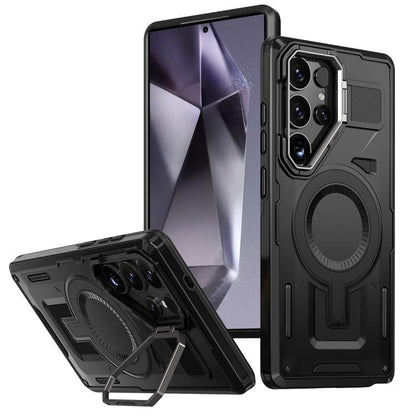 Shield Hollow Frame Holder MagSafe Phone Case, For Samsung Galaxy S24 Ultra 5G, For Samsung Galaxy S24 5G, For Samsung Galaxy S24+ 5G