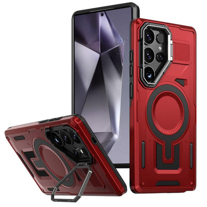 Shield Hollow Frame Holder MagSafe Phone Case, For Samsung Galaxy S24 Ultra 5G, For Samsung Galaxy S24 5G, For Samsung Galaxy S24+ 5G