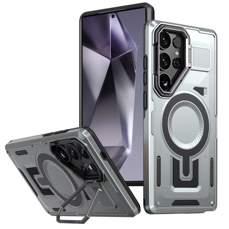 Shield Hollow Frame Holder MagSafe Phone Case, For Samsung Galaxy S24 Ultra 5G, For Samsung Galaxy S24 5G, For Samsung Galaxy S24+ 5G