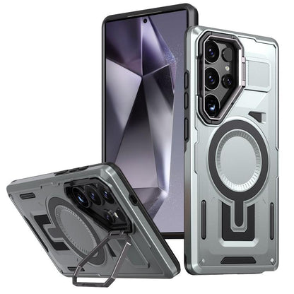 Shield Hollow Frame Holder MagSafe Phone Case, For Samsung Galaxy S24 Ultra 5G, For Samsung Galaxy S24 5G, For Samsung Galaxy S24+ 5G