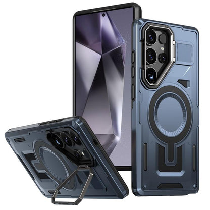 Shield Hollow Frame Holder MagSafe Phone Case, For Samsung Galaxy S24 Ultra 5G, For Samsung Galaxy S24 5G, For Samsung Galaxy S24+ 5G