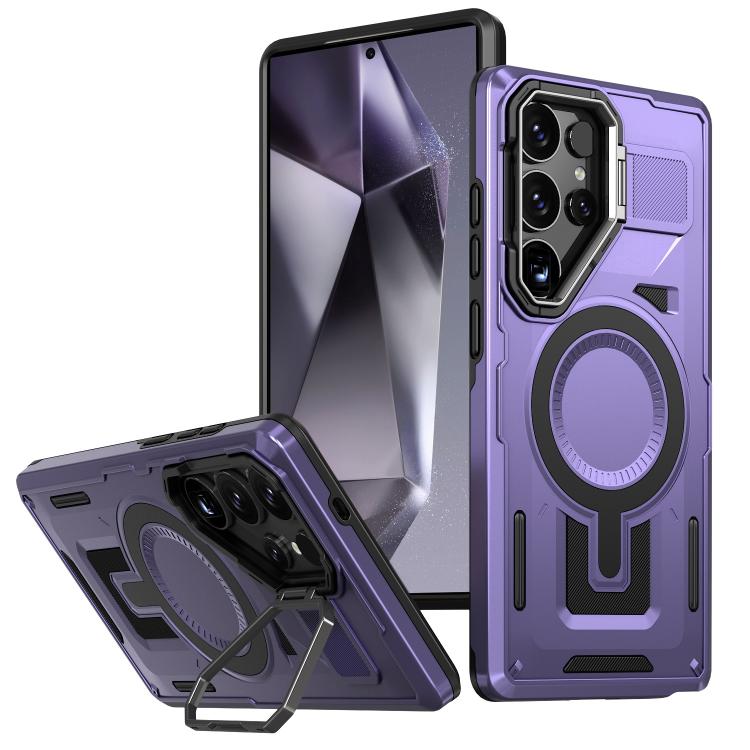 Shield Hollow Frame Holder MagSafe Phone Case, For Samsung Galaxy S24 Ultra 5G, For Samsung Galaxy S24 5G, For Samsung Galaxy S24+ 5G