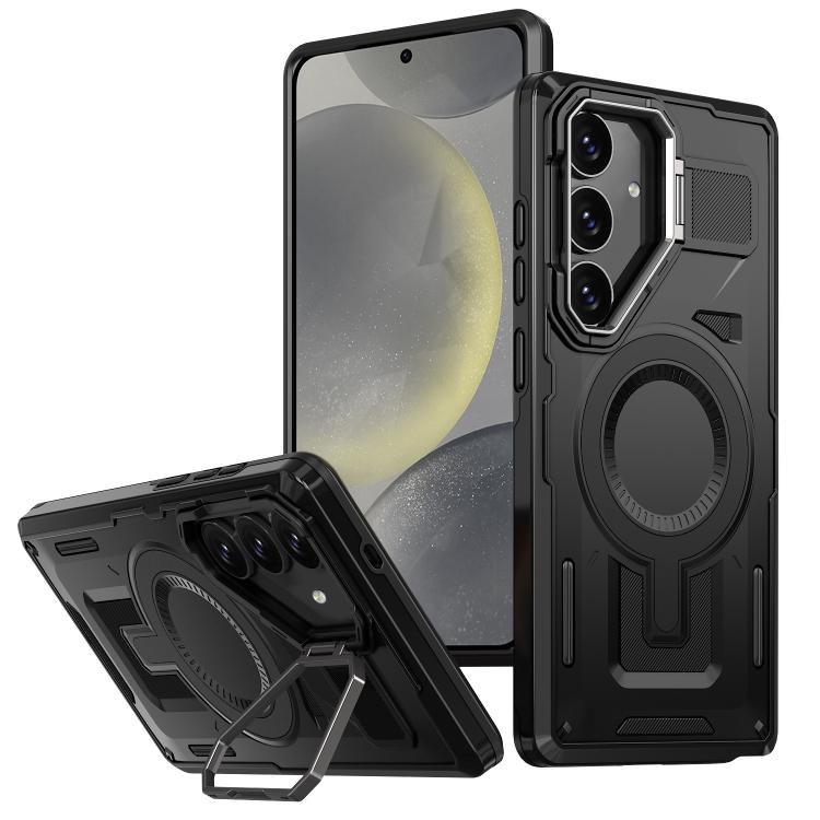 Shield Hollow Frame Holder MagSafe Phone Case, For Samsung Galaxy S24 Ultra 5G, For Samsung Galaxy S24 5G, For Samsung Galaxy S24+ 5G