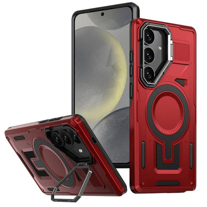 Shield Hollow Frame Holder MagSafe Phone Case, For Samsung Galaxy S24 Ultra 5G, For Samsung Galaxy S24 5G, For Samsung Galaxy S24+ 5G