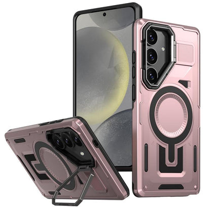 Shield Hollow Frame Holder MagSafe Phone Case, For Samsung Galaxy S24 Ultra 5G, For Samsung Galaxy S24 5G, For Samsung Galaxy S24+ 5G