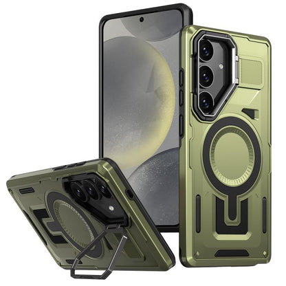 Shield Hollow Frame Holder MagSafe Phone Case, For Samsung Galaxy S24 Ultra 5G, For Samsung Galaxy S24 5G, For Samsung Galaxy S24+ 5G