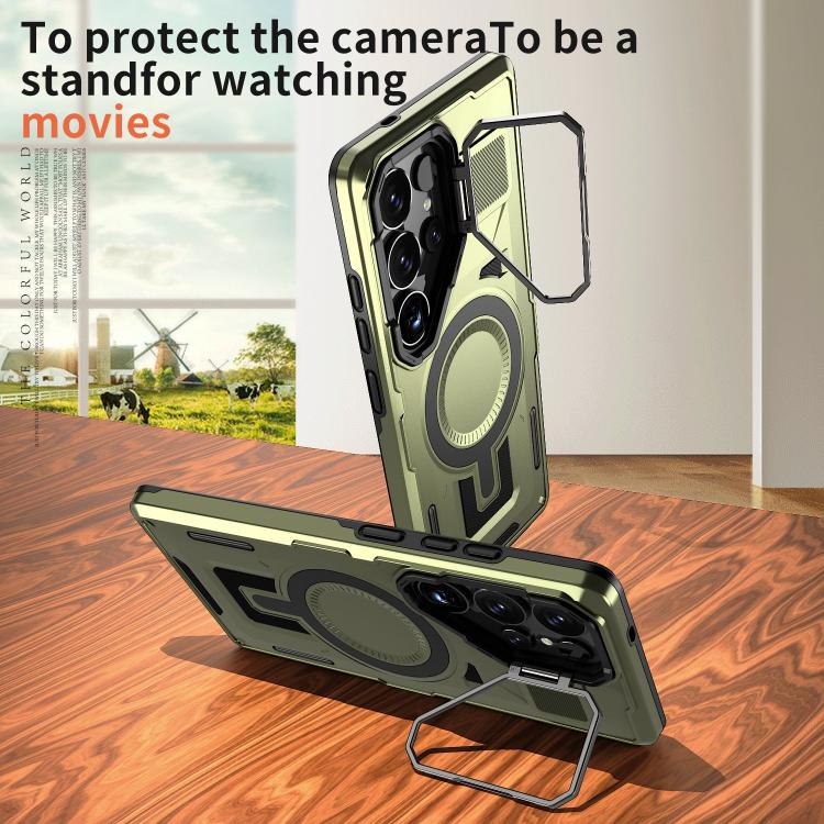 Shield Hollow Frame Holder MagSafe Phone Case, For Samsung Galaxy S23 FE 5G, For Samsung Galaxy S23 Ultra 5G, For Samsung Galaxy S23+ 5G