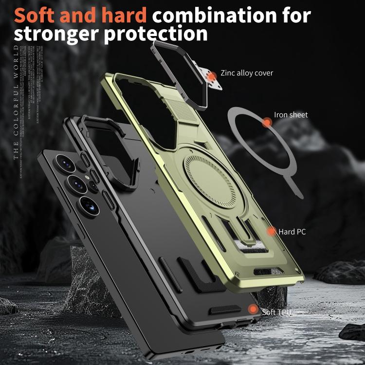 Shield Hollow Frame Holder MagSafe Phone Case, For Samsung Galaxy S23 FE 5G, For Samsung Galaxy S23 Ultra 5G, For Samsung Galaxy S23+ 5G