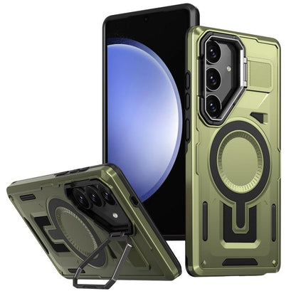 Shield Hollow Frame Holder MagSafe Phone Case, For Samsung Galaxy S23 FE 5G, For Samsung Galaxy S23 Ultra 5G, For Samsung Galaxy S23+ 5G