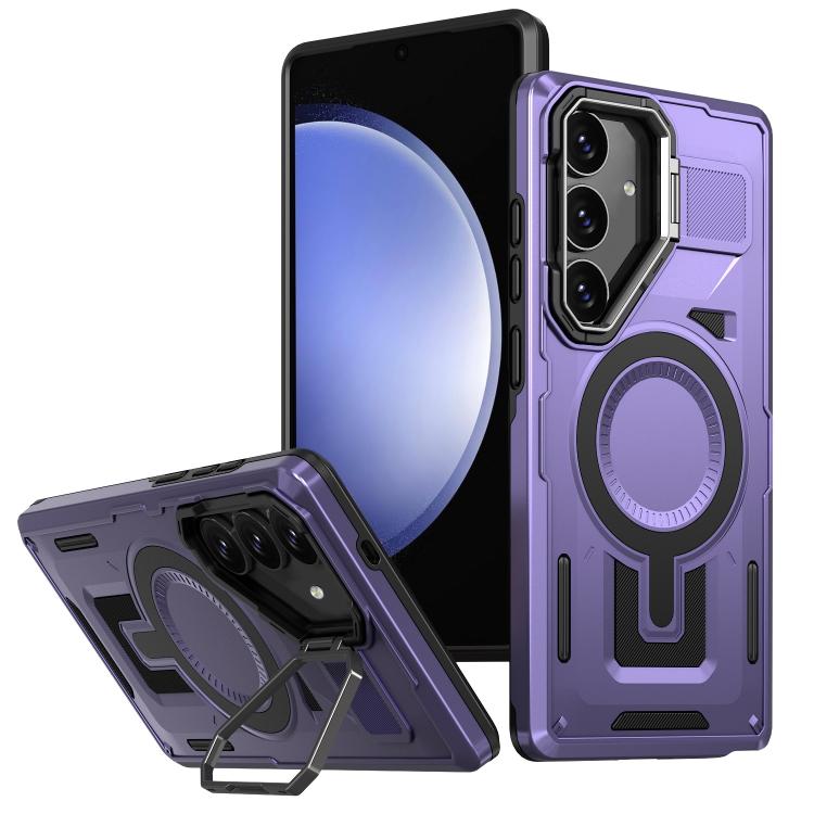 Shield Hollow Frame Holder MagSafe Phone Case, For Samsung Galaxy S23 FE 5G, For Samsung Galaxy S23 Ultra 5G, For Samsung Galaxy S23+ 5G