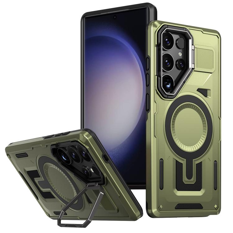 Shield Hollow Frame Holder MagSafe Phone Case, For Samsung Galaxy S23 FE 5G, For Samsung Galaxy S23 Ultra 5G, For Samsung Galaxy S23+ 5G
