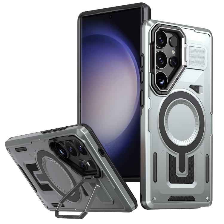 Shield Hollow Frame Holder MagSafe Phone Case, For Samsung Galaxy S23 FE 5G, For Samsung Galaxy S23 Ultra 5G, For Samsung Galaxy S23+ 5G