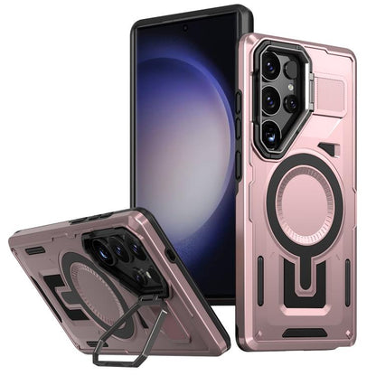 Shield Hollow Frame Holder MagSafe Phone Case, For Samsung Galaxy S23 FE 5G, For Samsung Galaxy S23 Ultra 5G, For Samsung Galaxy S23+ 5G