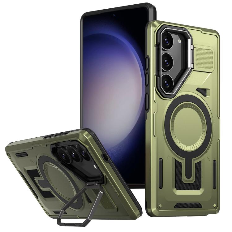 Shield Hollow Frame Holder MagSafe Phone Case, For Samsung Galaxy S23 FE 5G, For Samsung Galaxy S23 Ultra 5G, For Samsung Galaxy S23+ 5G